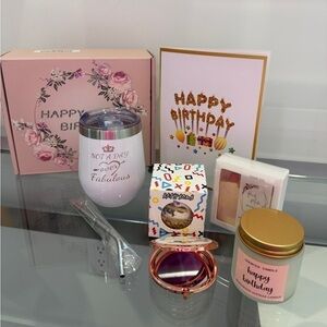 Happy Birthday Gift Set Soy Candle Travel Mug Bath Bomb Soap Mirror